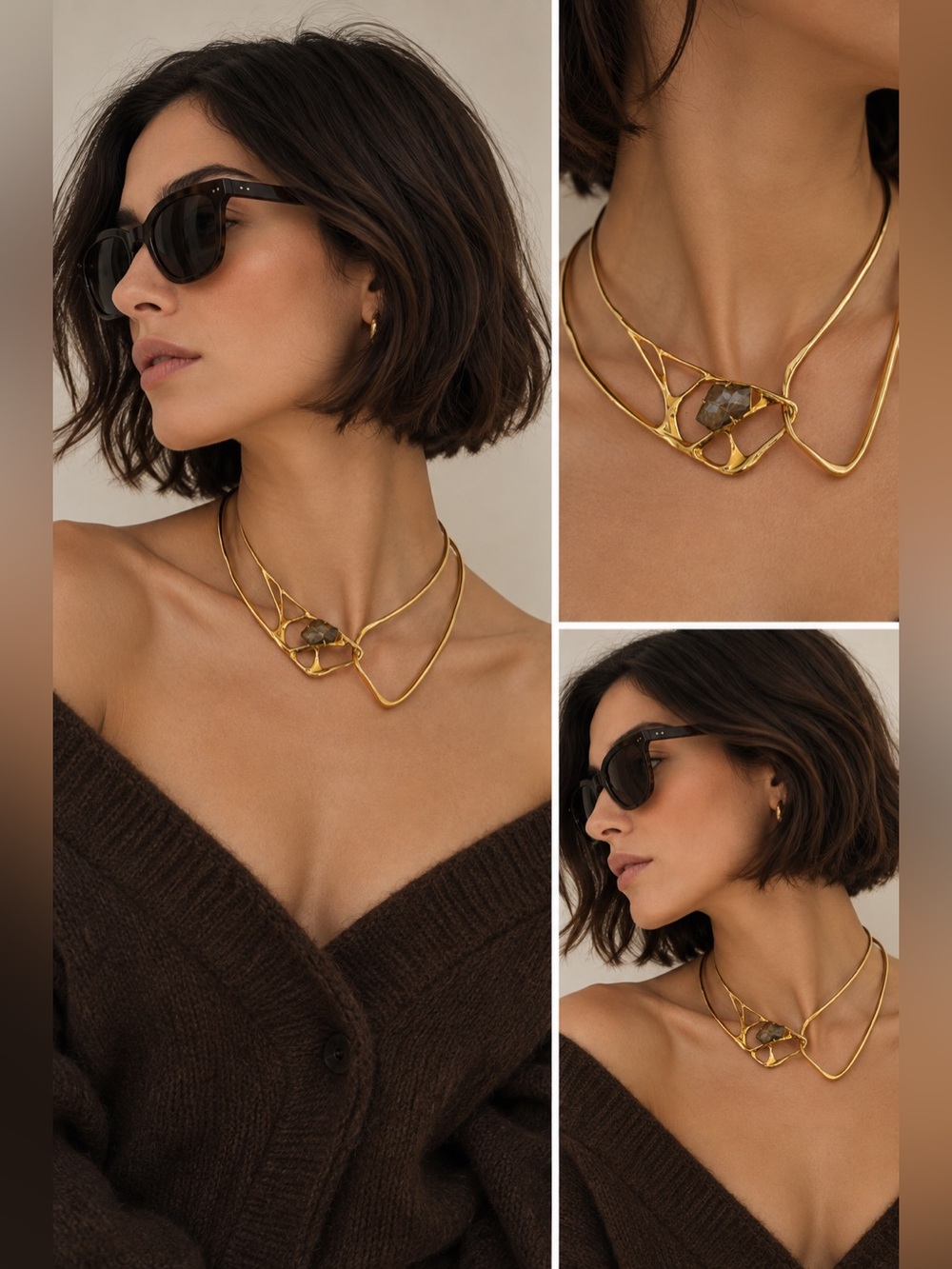 ALEXIS BITTAR Gold-Tone Statement Necklace with Central Smoky Gem
